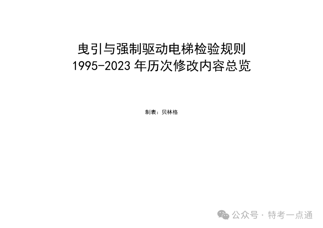 曳引与强制驱动电梯检验规则1995-2023年历次修改内容总览